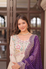 Thumbnail for Vedant Vastram Russian Silk Embroidery & Sequence Work Stitched Ethnic Gown-Purple - Distacart