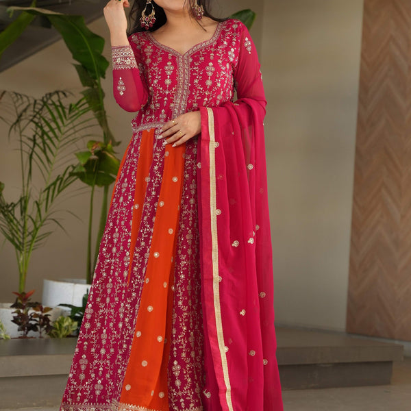 Vedant Vastram Georgette Embroidery & Sequence Work Stitched Ethnic Gown-Pink
