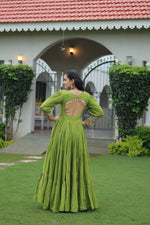 Thumbnail for Prazu Fashion Parrot Reyon Kutchi Gamthi Work Navaratri Gown