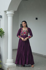 Thumbnail for Lorenvalley Fashion Wine Rayon with Kutchi Gamthi Work Gown