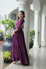 Thumbnail for Lorenvalley Fashion Wine Rayon with Kutchi Gamthi Work Gown