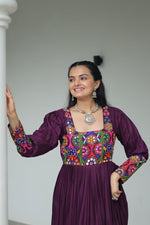 Thumbnail for Lorenvalley Fashion Wine Rayon with Kutchi Gamthi Work Gown