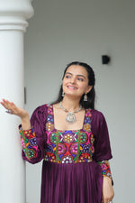Thumbnail for Lorenvalley Fashion Wine Rayon with Kutchi Gamthi Work Gown