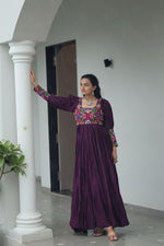 Thumbnail for Lorenvalley Fashion Wine Rayon with Kutchi Gamthi Work Gown