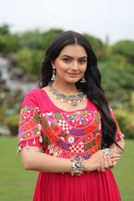 Thumbnail for Prazu Fashion Rani Pink Reyon Kutchi Gamthi Work Navaratri Gown