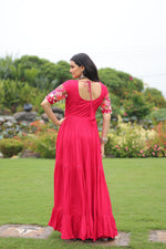 Thumbnail for Prazu Fashion Rani Pink Reyon Kutchi Gamthi Work Navaratri Gown