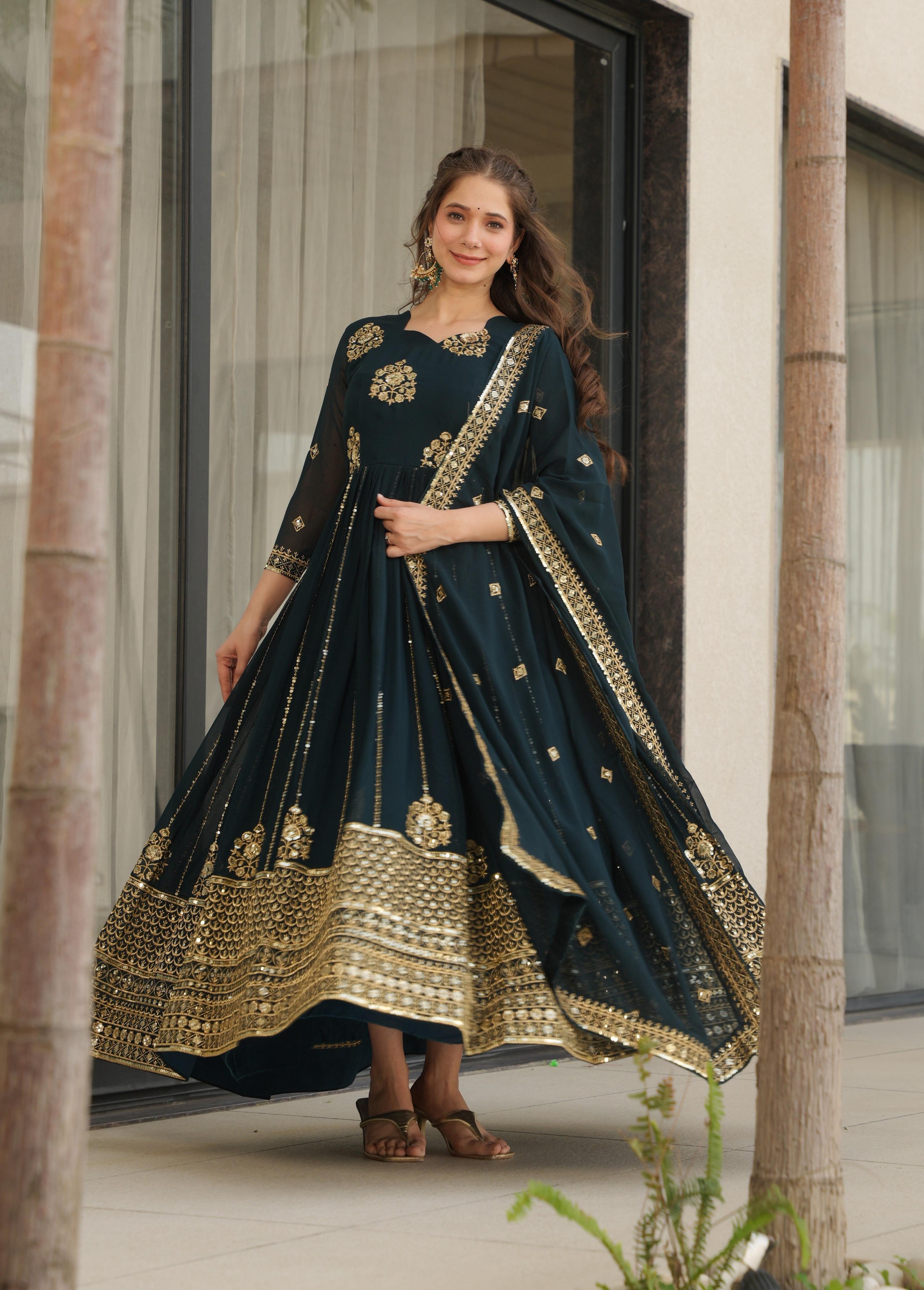 Vedant Vastram Georgette Embroidery & Sequence Work Stitched Ethnic Gown-Rama