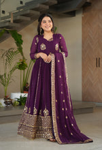 Thumbnail for Vedant Vastram Georgette Embroidery & Sequence Work Stitched Ethnic Gown-Wine - Distacart