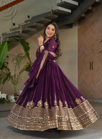 Thumbnail for Vedant Vastram Georgette Embroidery & Sequence Work Stitched Ethnic Gown-Wine - Distacart