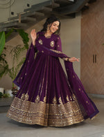 Thumbnail for Vedant Vastram Georgette Embroidery & Sequence Work Stitched Ethnic Gown-Wine - Distacart