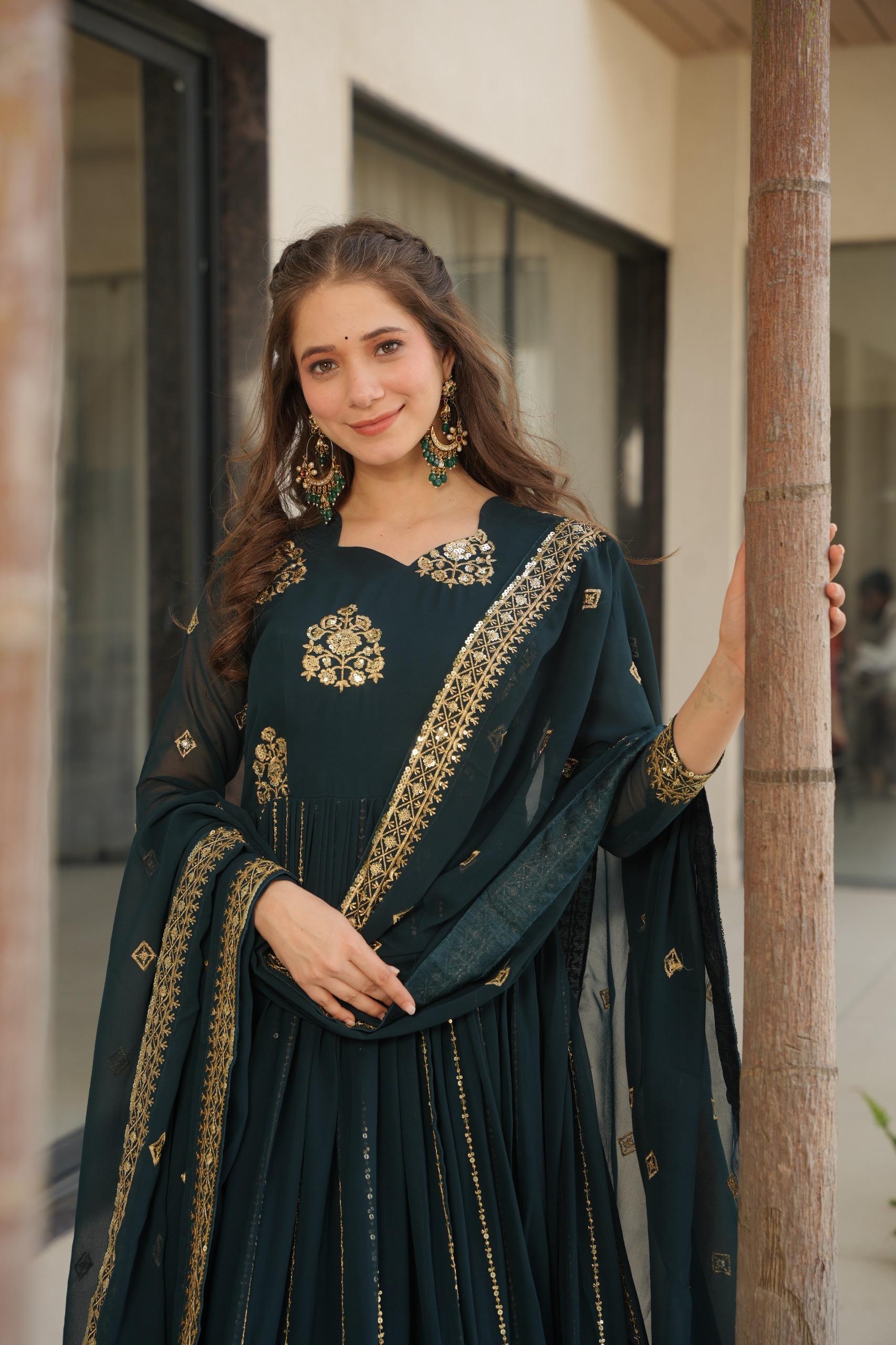 Prazu Fashion Rama Georgette Rich Zari & Sequins Embroidered Gown