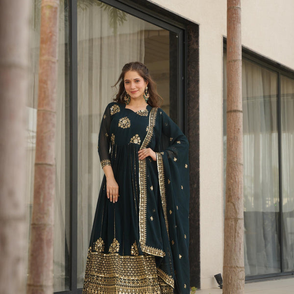Prazu Fashion Rama Georgette Rich Zari & Sequins Embroidered Gown - Distacart