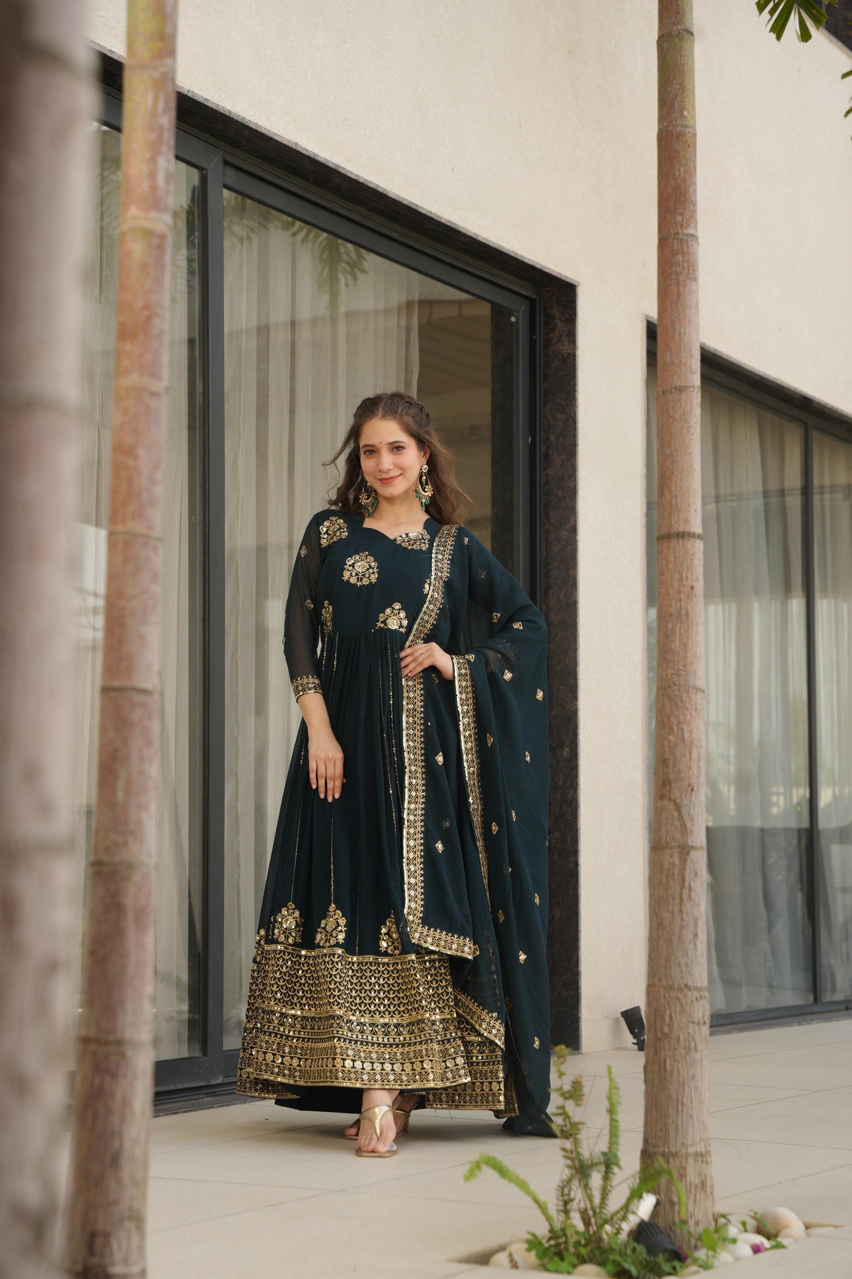 Prazu Fashion Rama Georgette Rich Zari & Sequins Embroidered Gown - Distacart