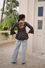 Thumbnail for Prazu Fashion Black Cotton Print With Kutchi Patchwork Top For Navratri