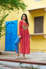 Thumbnail for Prazu Fashion Red Georgette Bandhej Print With Kutchi Patchwork Kurti For Navratri