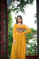 Thumbnail for Prazu Fashion Yellow Georgette Bandhej Print With Kutchi Patchwork Kurti For Navratri