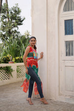 Thumbnail for Prazu Fashion Orange Georgette Kutchi Gamthi Mirror Codi Work Kurti For Navratri