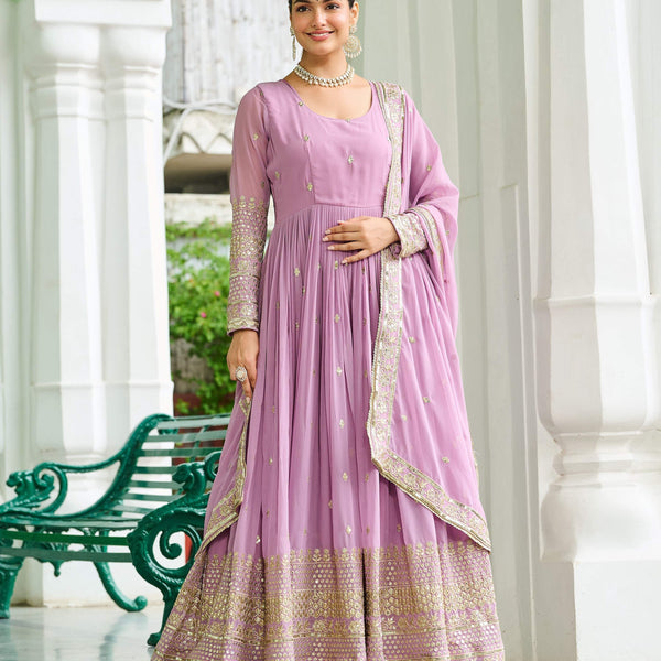 Vedant Vastram Georgette Embroidery & Sequence Work Stitched Ethnic Gown-Pink