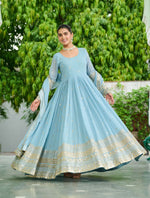 Thumbnail for Vedant Vastram Georgette Embroidery & Sequence Work Stitched Ethnic Gown-Sky Blue - Distacart