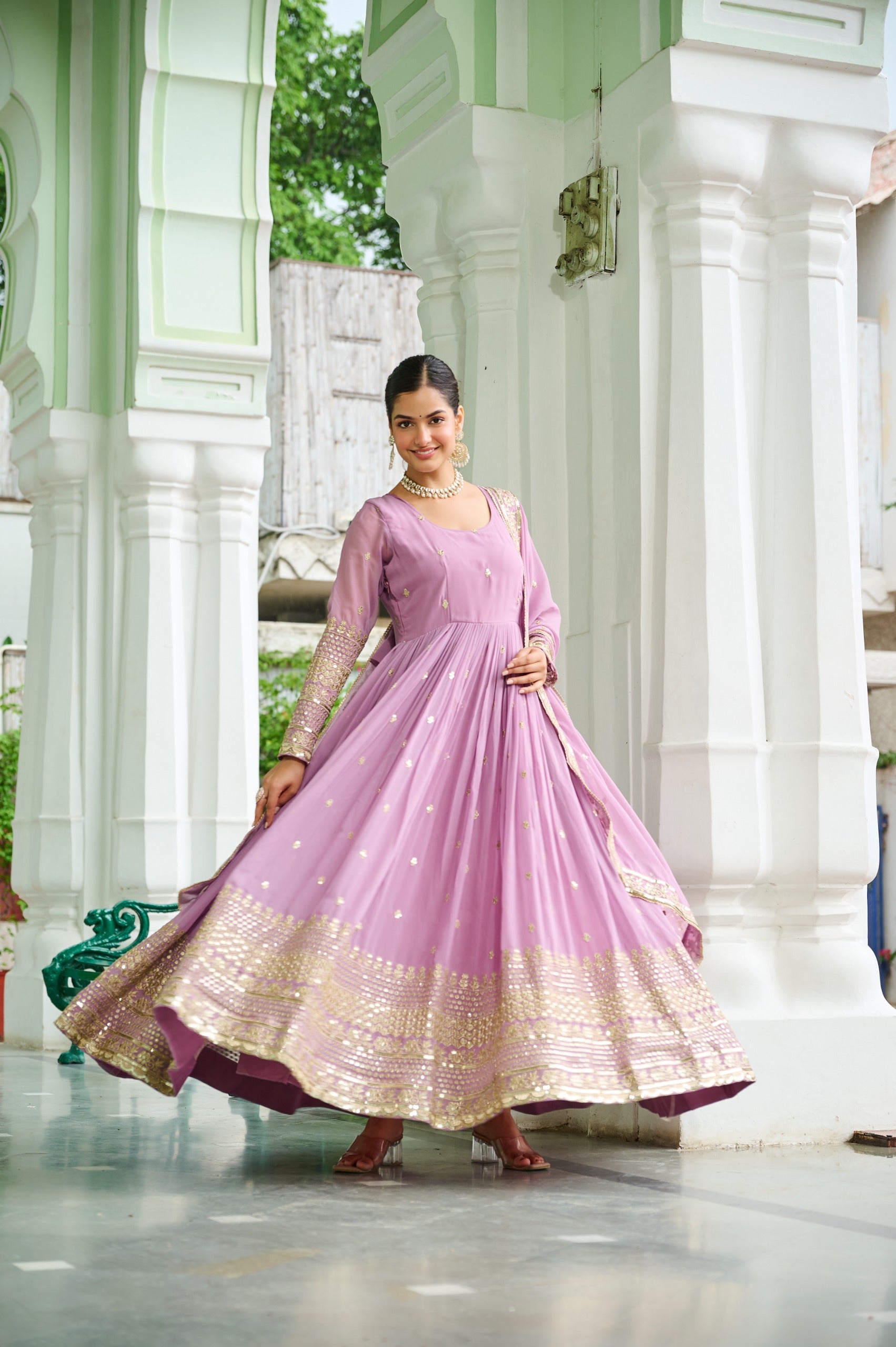 Prazu Fashion Sky Georgette Embroidered Gown With Dupatta