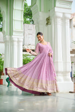Thumbnail for Prazu Fashion Sky Georgette Embroidered Gown With Dupatta