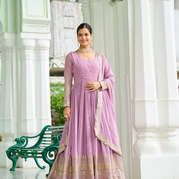 Prazu Fashion Sky Georgette Embroidered Gown With Dupatta - Distacart
