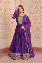 Thumbnail for Vedant Vastram Georgette Embroidery & Sequence Work Stitched Ethnic Gown-Purple