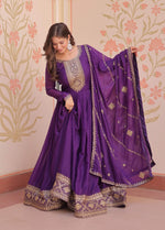 Thumbnail for Vedant Vastram Georgette Embroidery & Sequence Work Stitched Ethnic Gown-Purple