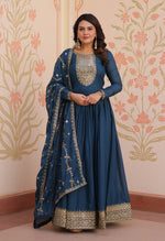 Thumbnail for Vedant Vastram Georgette Embroidery & Sequence Work Stitched Ethnic Gown-Rama