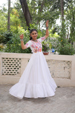 Thumbnail for Lorenvalley Fashion White Rayon with Kutchi Gamthi Embroidered Thread Work Gown
