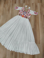 Thumbnail for Lorenvalley Fashion White Rayon with Kutchi Gamthi Embroidered Thread Work Gown