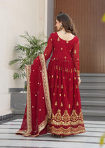 Thumbnail for Vedant Vastram Georgette Embroidery & Sequence Work Stitched Ethnic Gown-Maroon