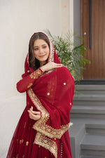 Thumbnail for Vedant Vastram Georgette Embroidery & Sequence Work Stitched Ethnic Gown-Maroon