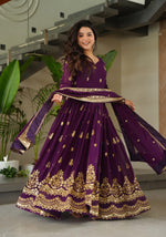 Thumbnail for Vedant Vastram Georgette Embroidery & Sequence Work Stitched Ethnic Gown-Purple - Distacart