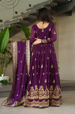 Thumbnail for Vedant Vastram Georgette Embroidery & Sequence Work Stitched Ethnic Gown-Purple - Distacart