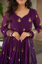 Thumbnail for Vedant Vastram Georgette Embroidery & Sequence Work Stitched Ethnic Gown-Purple - Distacart