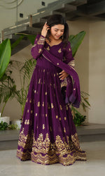Thumbnail for Vedant Vastram Georgette Embroidery & Sequence Work Stitched Ethnic Gown-Purple - Distacart