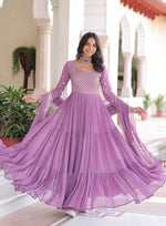 Thumbnail for Vedant Vastram Georgette Embroidery & Sequence Work Stitched Ethnic Gown-Purple