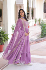 Thumbnail for Vedant Vastram Georgette Embroidery & Sequence Work Stitched Ethnic Gown-Purple