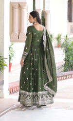 Thumbnail for Vedant Vastram Vichitra Silk Embroidery & Sequence Work Stitched Ethnic Gown-Green