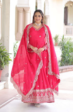 Thumbnail for Vedant Vastram Vichitra Silk Embroidery & Sequence Work Stitched Ethnic Gown-Pink - Distacart