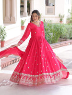 Thumbnail for Vedant Vastram Vichitra Silk Embroidery & Sequence Work Stitched Ethnic Gown-Pink - Distacart