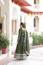 Thumbnail for Prazu Fashion Mehendi Vichitra Silk Rich Sequins & Zari Embroidered Gown With Dupatta - Distacart