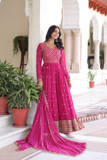 Thumbnail for Lehenga Mart Premium Readymade Gown With Dupatta Set For Women-Rani Pink - Distacart