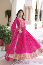 Thumbnail for Lehenga Mart Premium Readymade Gown With Dupatta Set For Women-Rani Pink - Distacart