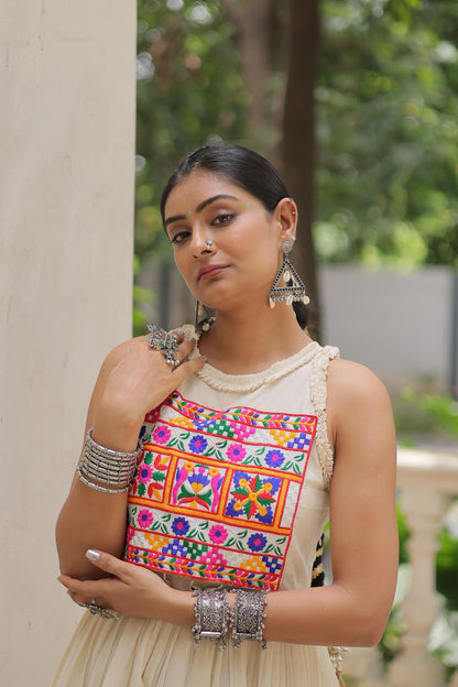Prazu Fashion Off White Kora Cotton With Multi Thread Embroidered Work Gown - Distacart