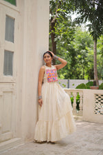 Thumbnail for Lorenvalley Fashion Offwhite Kora Cotton with Multi Thread Embroidered Work Gown