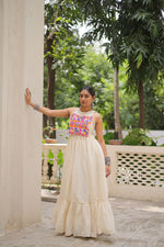 Thumbnail for Lorenvalley Fashion Offwhite Kora Cotton with Multi Thread Embroidered Work Gown