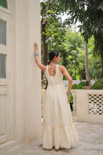 Thumbnail for Lorenvalley Fashion Offwhite Kora Cotton with Multi Thread Embroidered Work Gown
