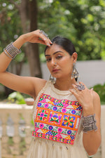 Thumbnail for Lorenvalley Fashion Offwhite Kora Cotton with Multi Thread Embroidered Work Gown